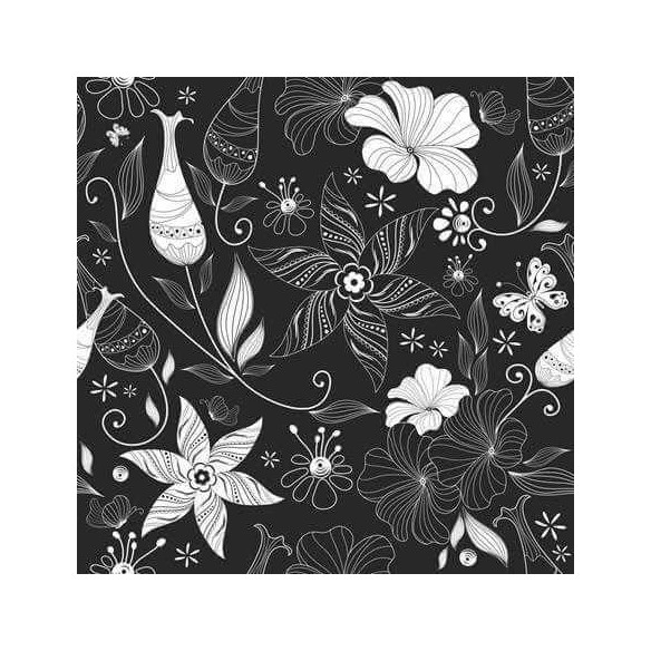 Papel de Parede Adesivo Floral Preto e Branco 526