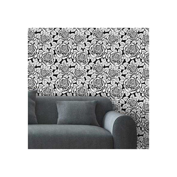 Papel de Parede Adesivo Floral Preto e Branco 677