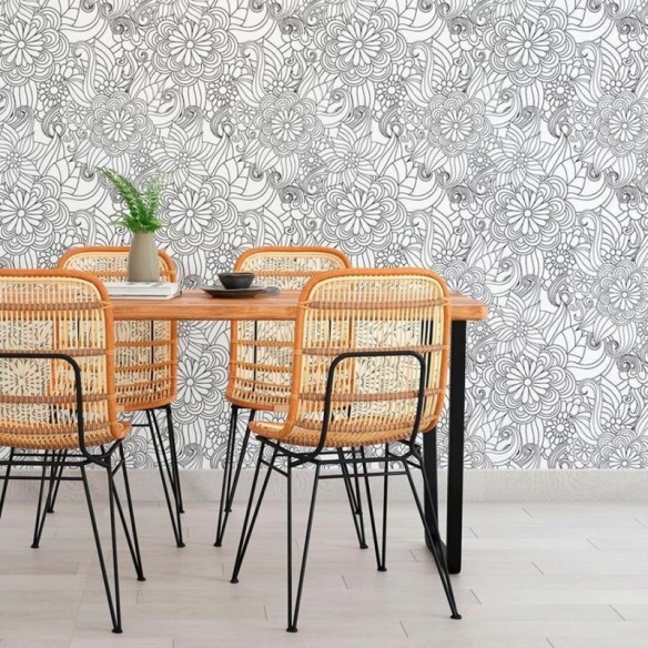 Papel de Parede Adesivo Floral Preto e Branco N010118