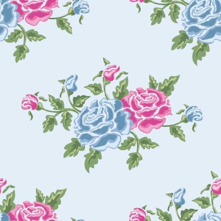Papel de Parede Adesivo Floral Rosa e Azul...