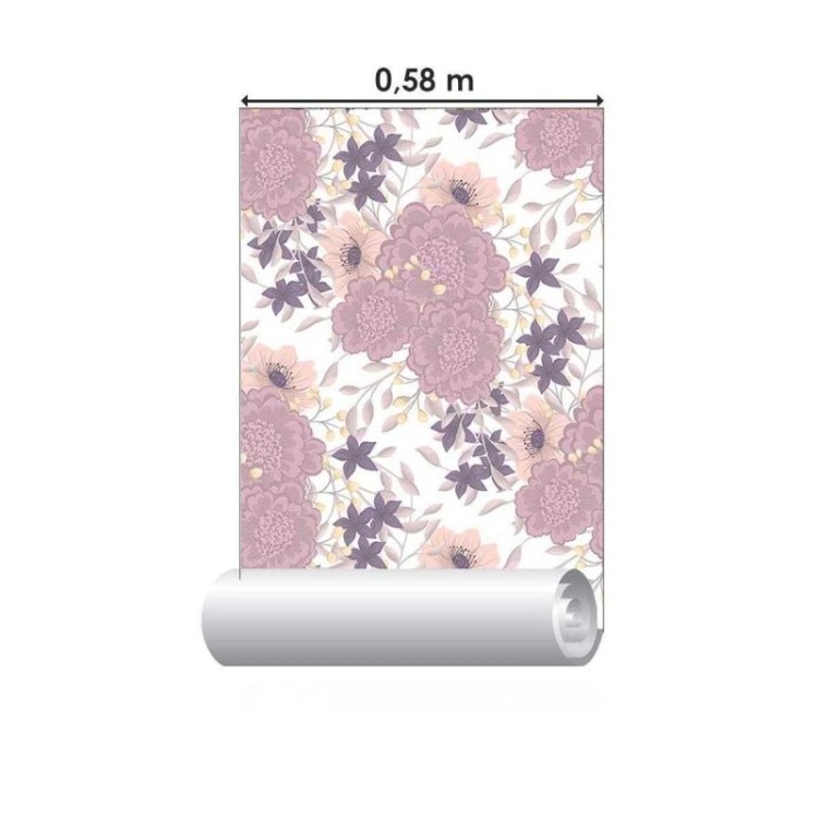 Papel de Parede Adesivo Floral Rosa e Branco...
