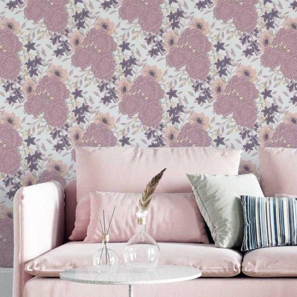 Papel de Parede Adesivo Floral Rosa e Branco N05294