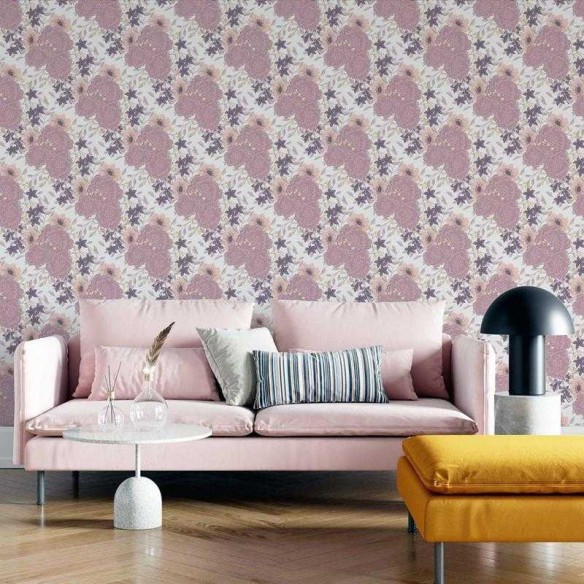 Papel de Parede Adesivo Floral Rosa e Branco N05294