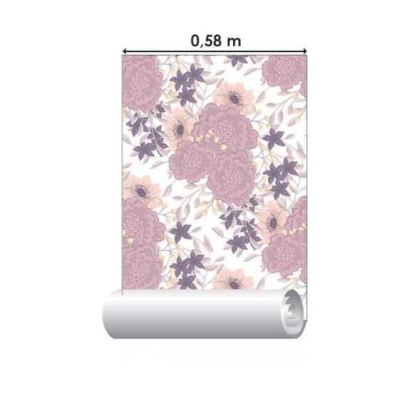 Papel de Parede Adesivo Floral Rosa e Branco N05294