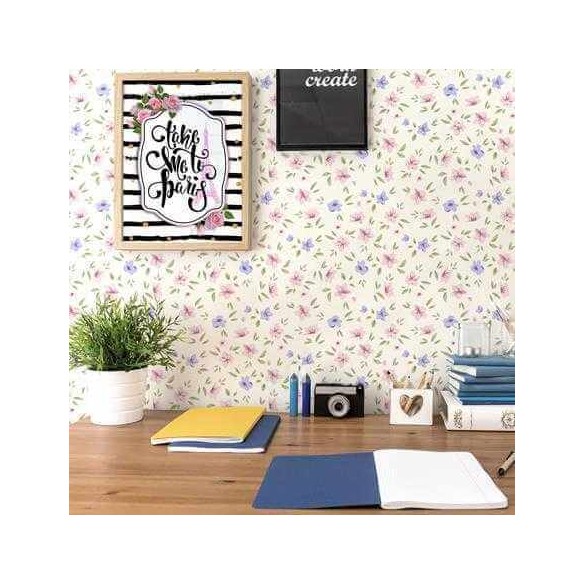Papel de Parede Adesivo Floral Rosa e Roxo 130660139