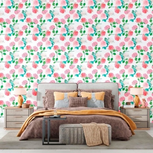 Papel de Parede Adesivo Floral Rosa N012077