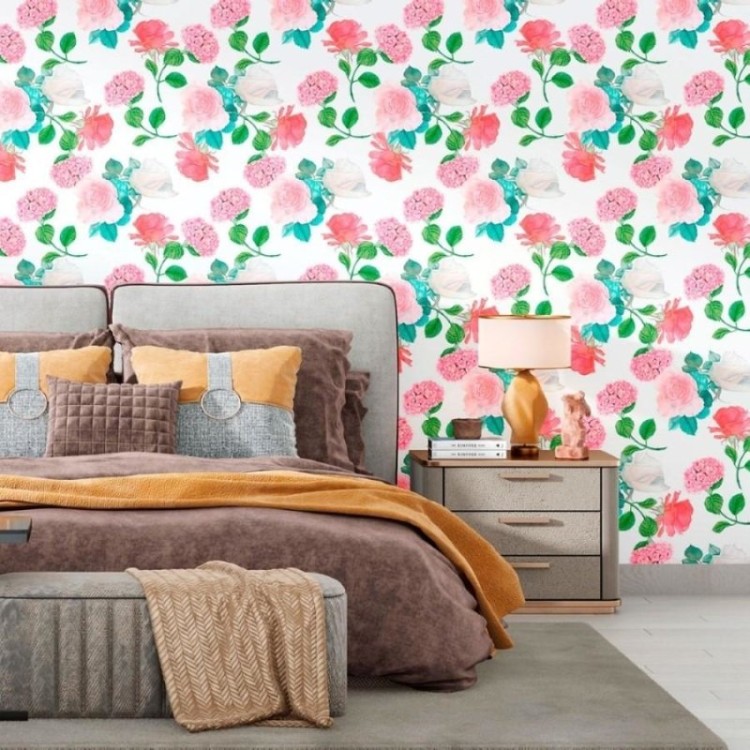 Papel de Parede Adesivo Floral Rosa N012077