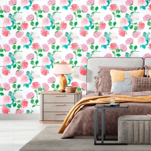 Papel de Parede Adesivo Floral Rosa N012077