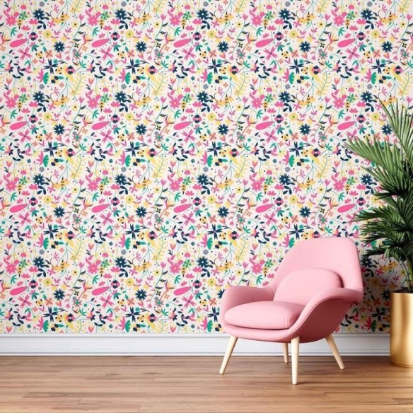 Papel de Parede Adesivo Floral rosa N08161