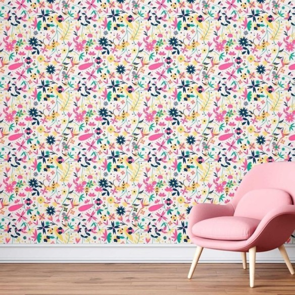 Papel de Parede Adesivo Floral rosa N08161