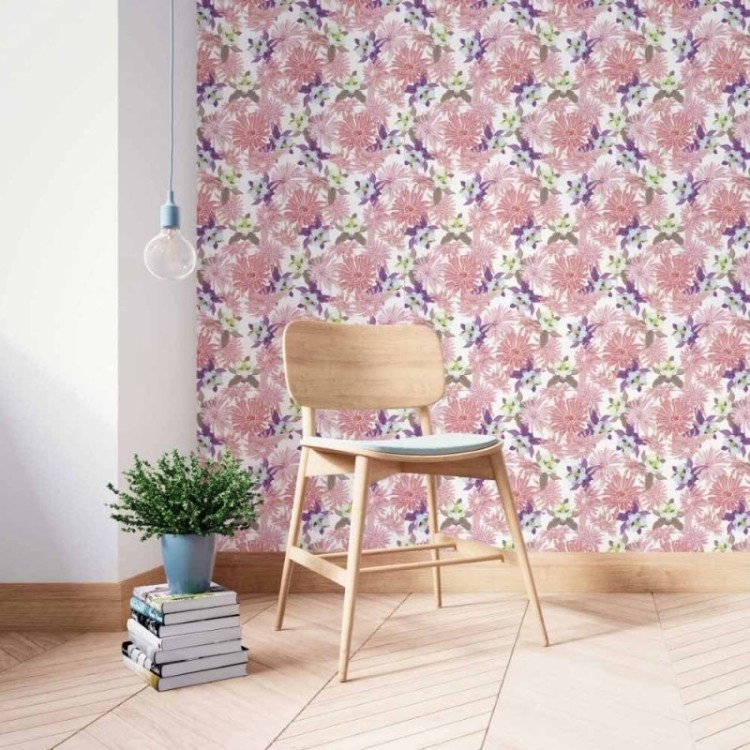 Papel de Parede Adesivo Floral Rosado N014019