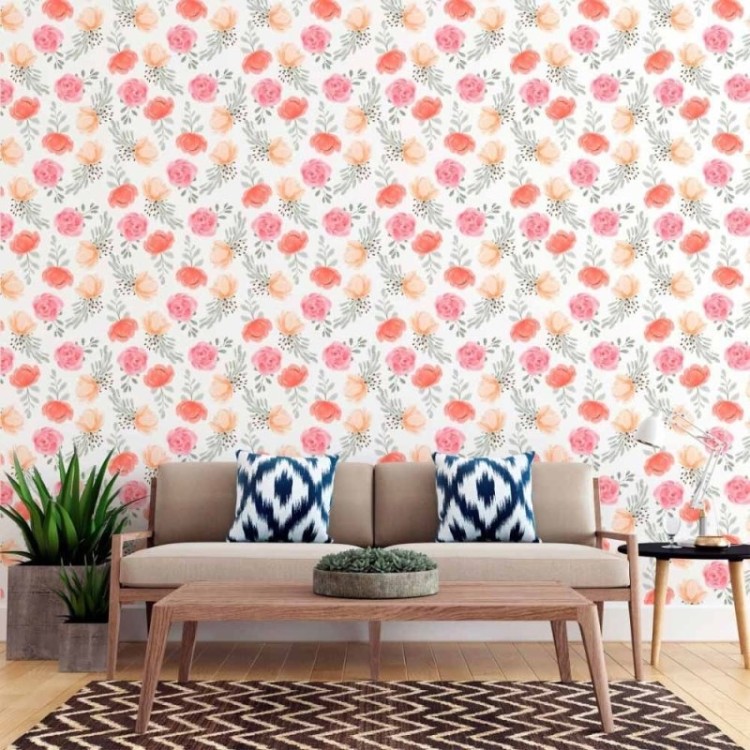 Papel de Parede Adesivo Floral Rosas Aquarela...