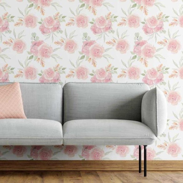 Papel de Parede Adesivo Floral Rosas Aquarela N05078