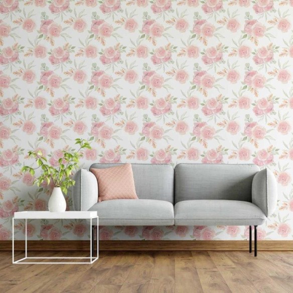 Papel de Parede Adesivo Floral Rosas Aquarela N05078