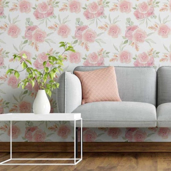 Papel de Parede Adesivo Floral Rosas Aquarela N05078