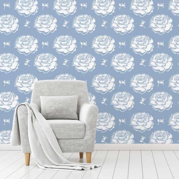 Papel de Parede Adesivo Floral Rosas Azul 751249096