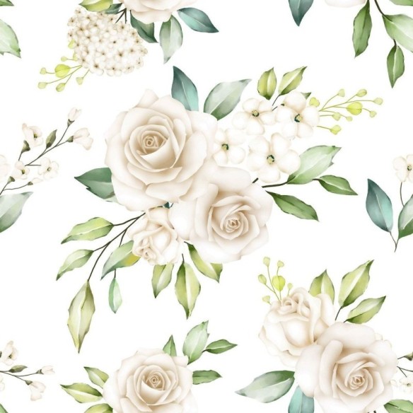 Papel de Parede Adesivo Floral Rosas Brancas N012045