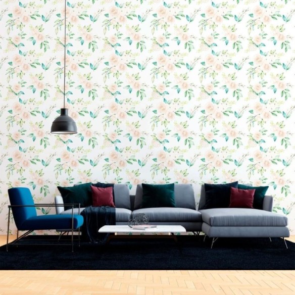 Papel de Parede Adesivo Floral Rosas Brancas N012045