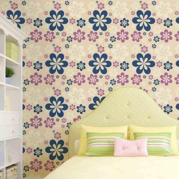 Papel de Parede Adesivo Floral Roxo e Azul 13