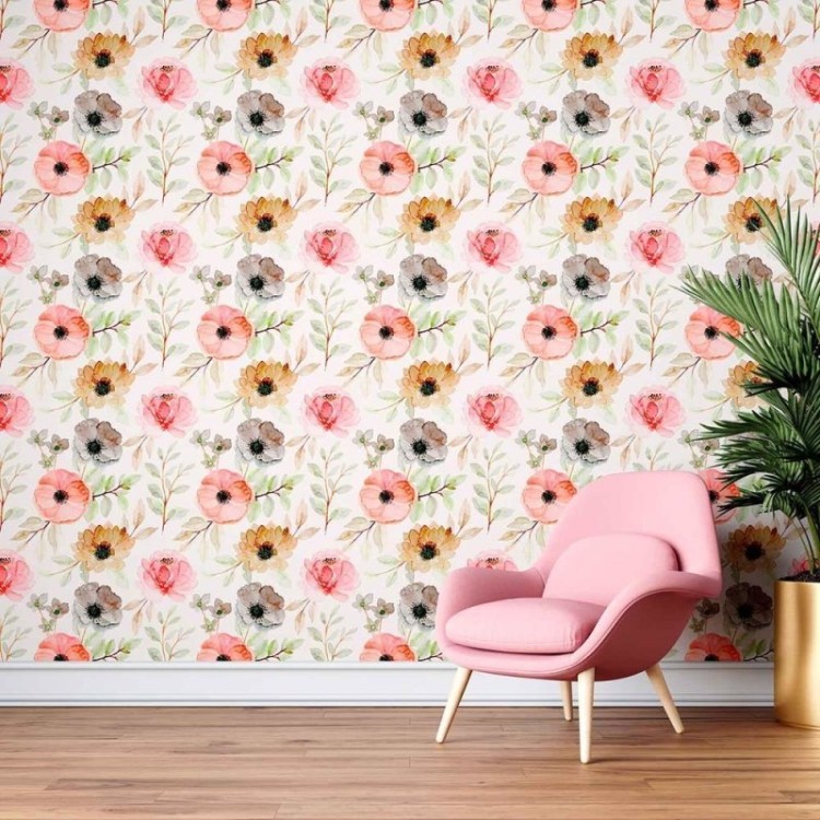 Papel de Parede Adesivo Floral salmão N08172
