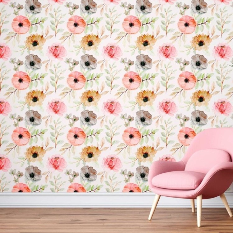 Papel de Parede Adesivo Floral salmão N08172
