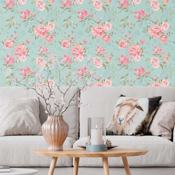 Papel de Parede Adesivo Floral Sobre Azul N09112