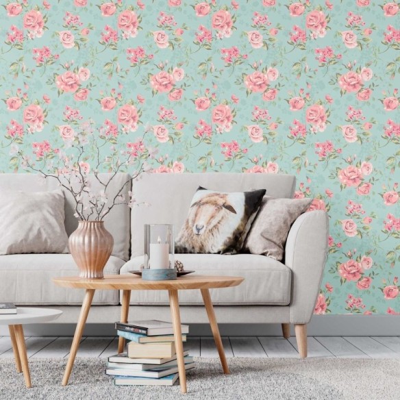 Papel de Parede Adesivo Floral Sobre Azul N09112