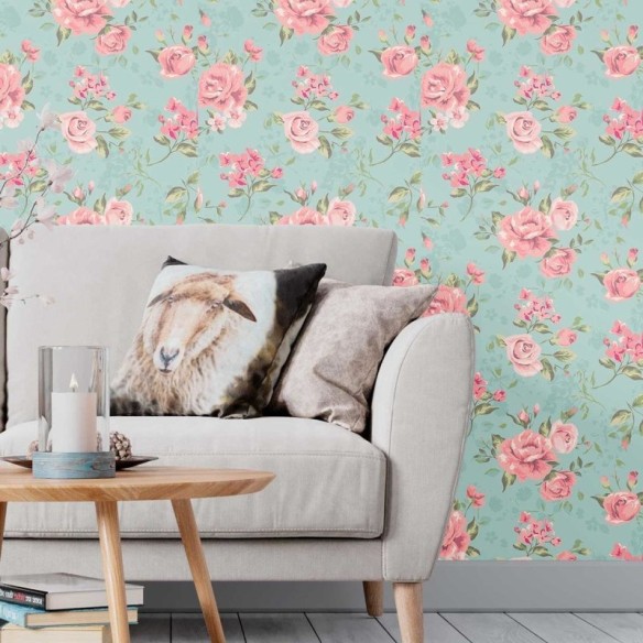 Papel de Parede Adesivo Floral Sobre Azul N09112