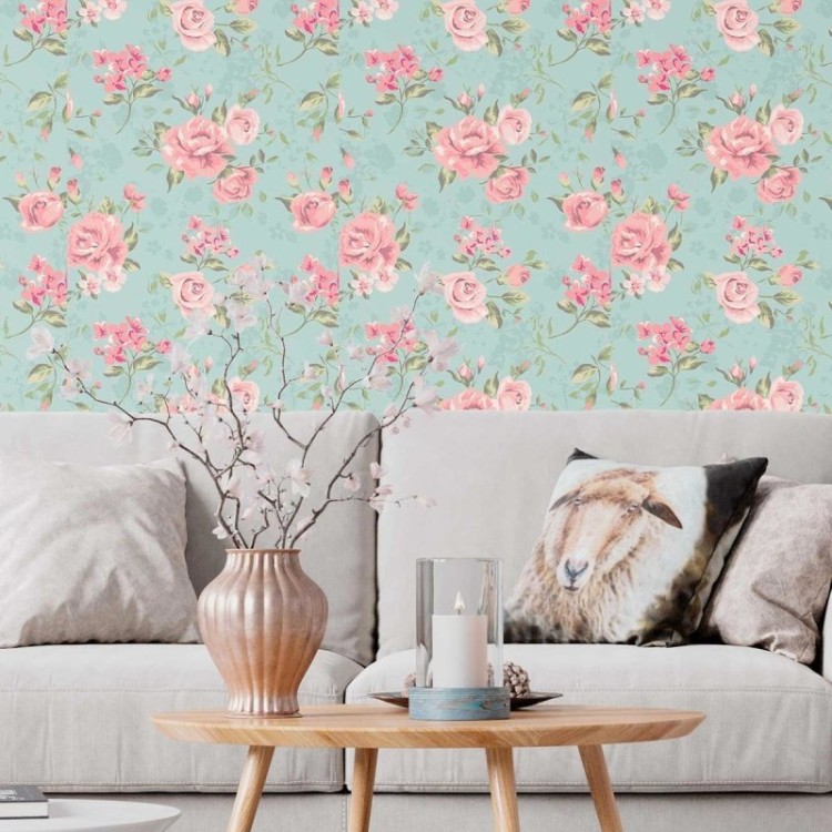 Papel de Parede Adesivo Floral Sobre Azul N09112