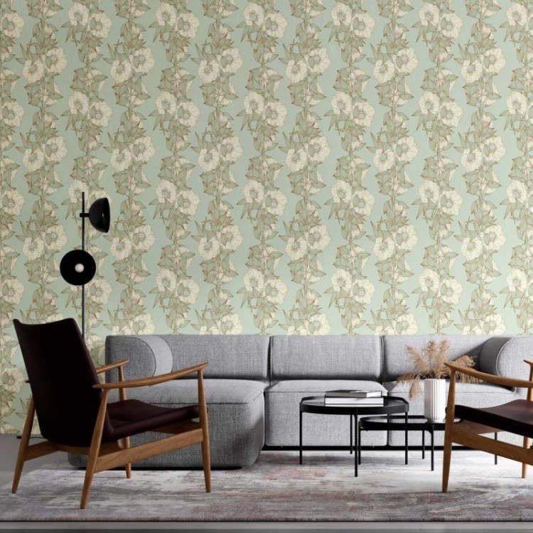 Papel de Parede Adesivo Floral Sobre Verde N09113