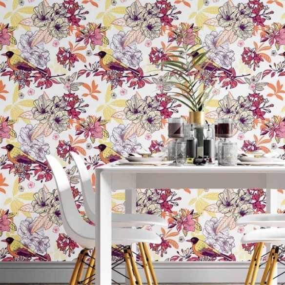 Papel de Parede Adesivo floral tropical N014132