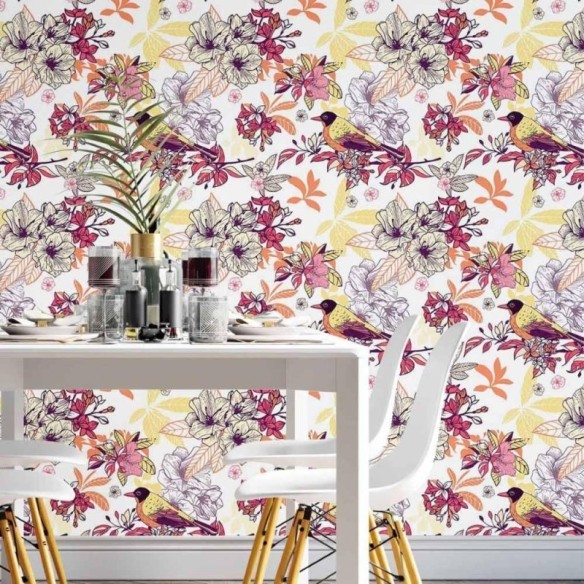 Papel de Parede Adesivo floral tropical N014132