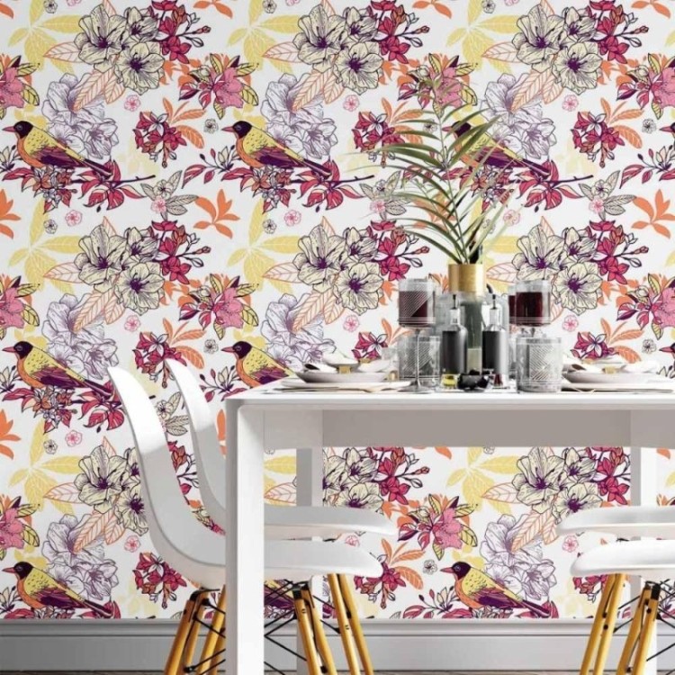 Papel de Parede Adesivo floral tropical N014132
