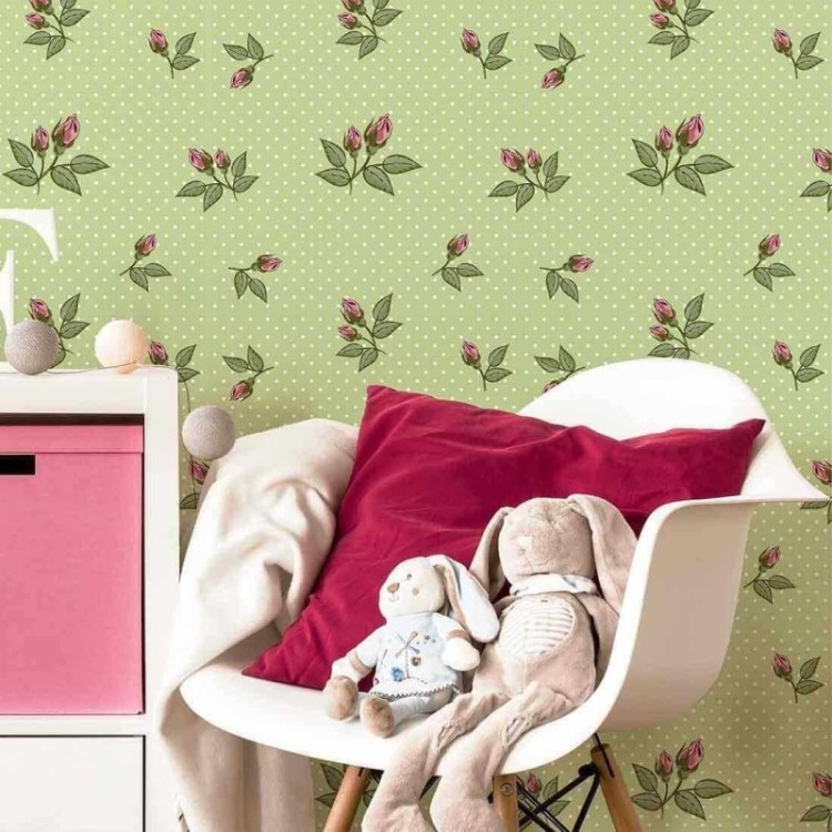 Papel de Parede Adesivo Floral Verde 74779309