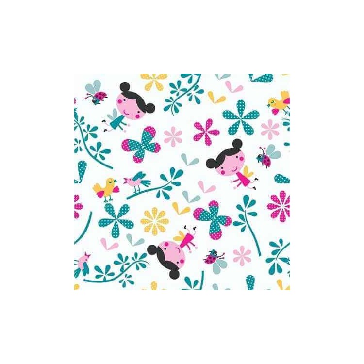 Papel de Parede Adesivo Floral Verde e Rosa 1434
