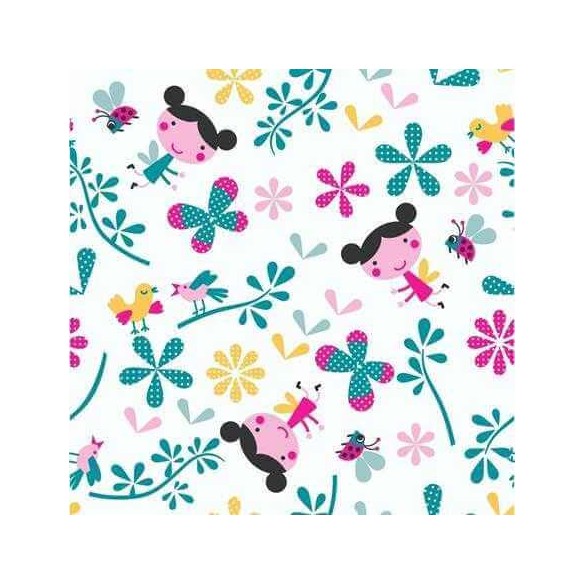 Papel de Parede Adesivo Floral Verde e Rosa 1434