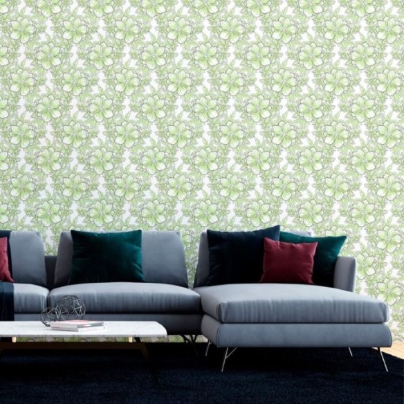 Papel de Parede Adesivo Floral Verde N012115