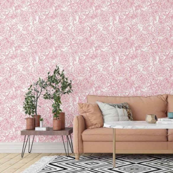 Papel de Parede Adesivo floral vermelho N014150
