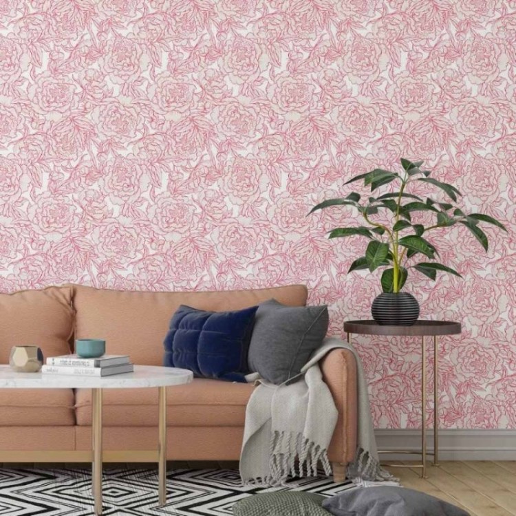 Papel de Parede Adesivo floral vermelho N014150