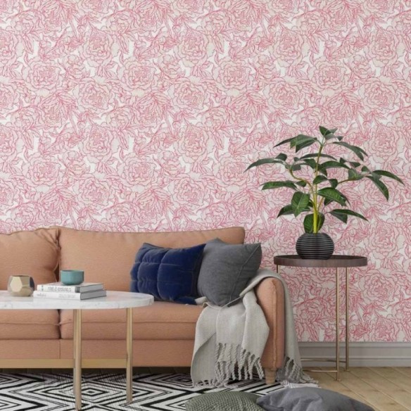 Papel de Parede Adesivo floral vermelho N014150