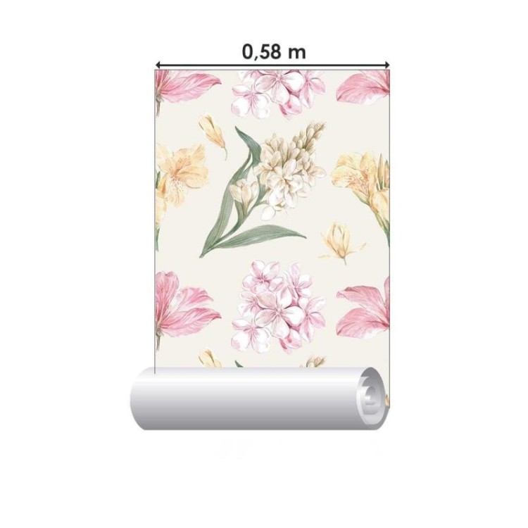 Papel de Parede Adesivo Flores  Amarelo e Rosa...