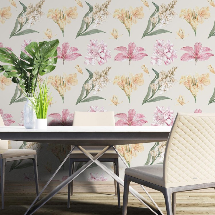 Papel de Parede Adesivo Flores  Amarelo e Rosa...