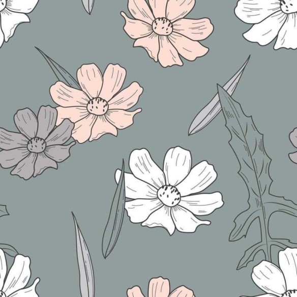 Papel de Parede Adesivo Flores do Campo Cinza N06155