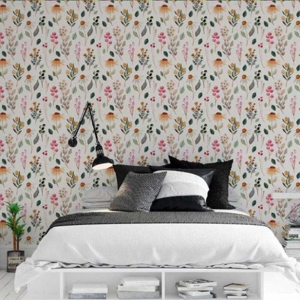 Papel de Parede Adesivo Flores do Campo em Aquarela N05089