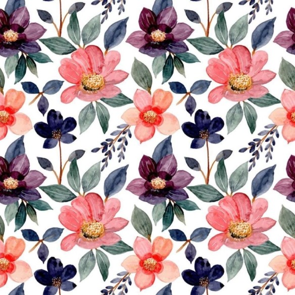 Papel de Parede Adesivo Flores do Campo Roxo e Rosa N08005