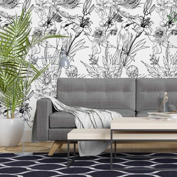 Papel de Parede Adesivo Flores e Beija-flor N04261