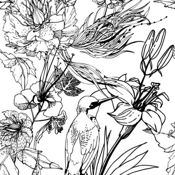 Papel de Parede Adesivo Flores e Beija-flor N04261