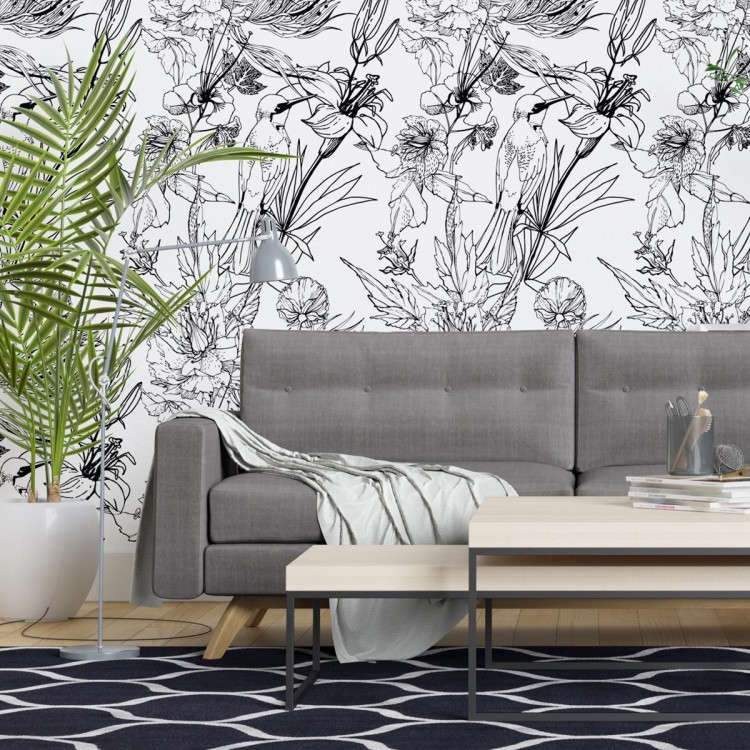 Papel de Parede Adesivo Flores e Beija-flor N04261