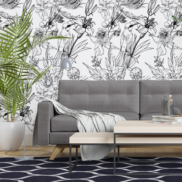 Papel de Parede Adesivo Flores e Beija-flor N04261