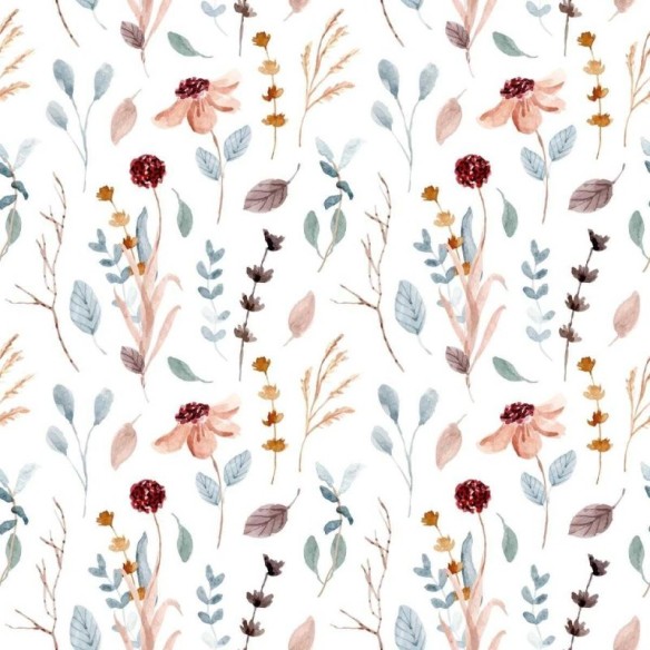 Papel de Parede Adesivo Flores e Folhas Aquarela Rosê N05068